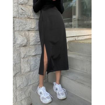 Fusta midi cu slit si talie inalta,negru, dama, Shein