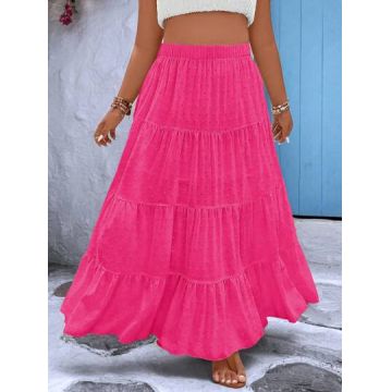 Fusta maxi, cu talie inalta, roz, dama, Shein