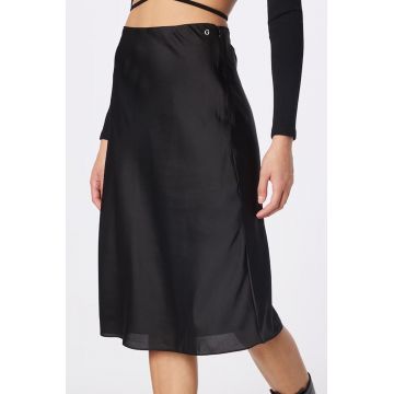 Fusta midi cu talie inalta si fermoar, negru, dama, Guess