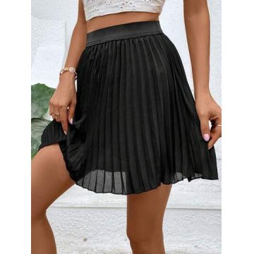 Fusta midi plisata cu talie medie, negru, dama, Shein