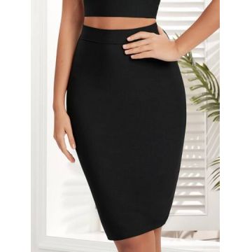 Fusta midi, stil creion, negru