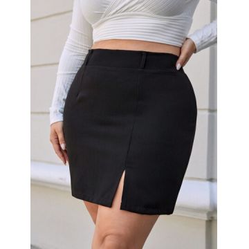 Fusta mini, cu slit si talie inalta, negru, dama, Shein