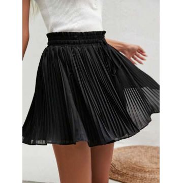 Fusta mini plisata, cu talie inalta, negru, dama, Shein