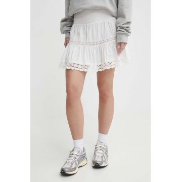 Superdry fusta din bumbac culoarea alb, mini, evazati