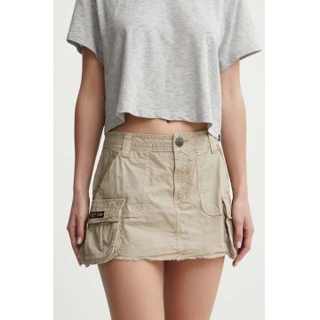 Superdry fusta din bumbac culoarea bej, mini, drept