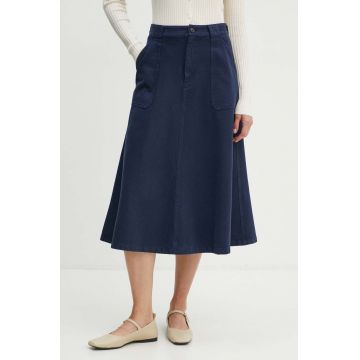A.P.C. fusta din bumbac jupe laurie culoarea albastru marin, midi, evazati, COGZV.F06410