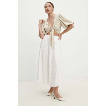 Answear Lab fusta din bumbac culoarea alb, midi, evazati