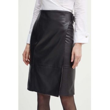 BOSS fusta de piele culoarea negru, mini, evazati, 50530060