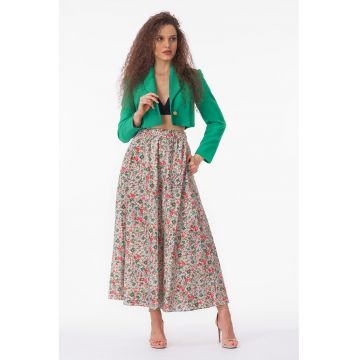 Fusta cu imprimeu si buzunare laterale - Verde/Rosu vermillion/Bleumarin