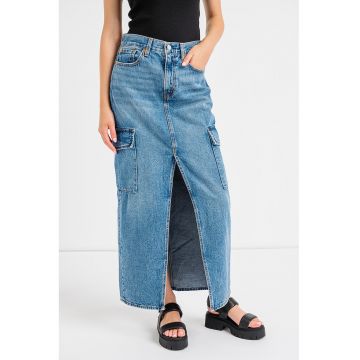 Fusta lunga din denim cu slit frontal