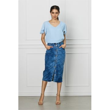 Fusta Mara albastra din denim cu nasturi Fusta Mara albastra din denim cu nasturi