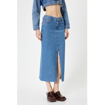 Fusta midi din denim cu slit frontal