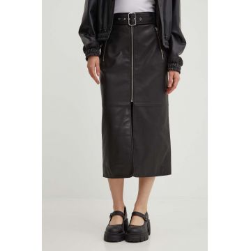 HUGO fusta de piele culoarea negru, midi, drept, 50516753