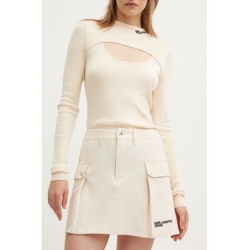Karl Lagerfeld Jeans fusta culoarea bej, mini, evazati, 245J1203