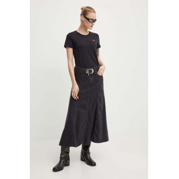 Levi's fustă din denim culoarea negru, midi, evazată, A8730