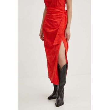 Never Fully Dressed fusta din bumbac Jaspre Skirt culoarea rosu, midi, evazati, NFDSK455