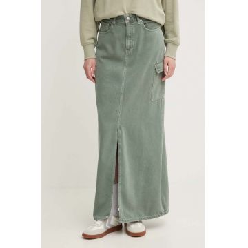 Pepe Jeans fusta jeans MAXI SKIRT HW CLR culoarea verde, maxi, evazati, PL901143