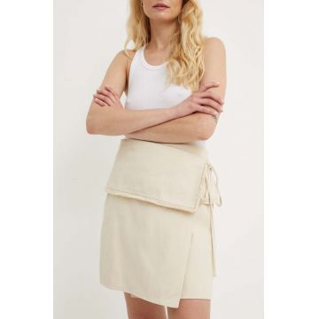 Samsoe Samsoe fusta din bumbac SADI culoarea bej, mini, evazati, F24200104