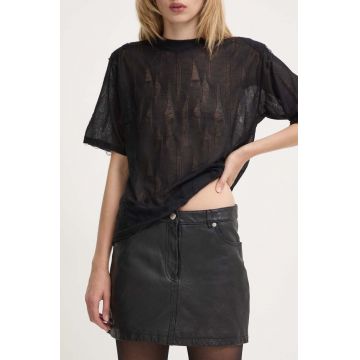 The Kooples fusta de piele culoarea negru, mini, drept, FJUP29013K