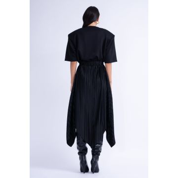 Fusta Asimetrica Plisata Neagra