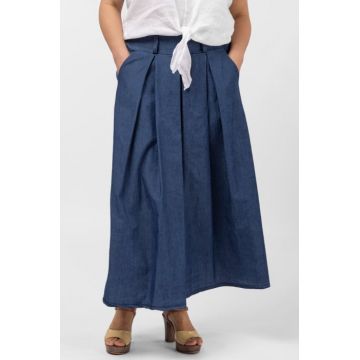 Fusta de blugi cu pense, albastru jeans inchis