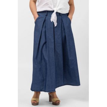 Fusta denim cu pense, albastru jeans inchis