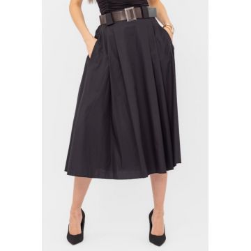 Fusta din poplin satinat de bumbac cu curea inclusa, neagra