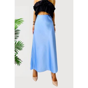 Fusta eleganta Penelope, cu textura satinata si croi lung, Albastru baby blue, Marime S/M/L