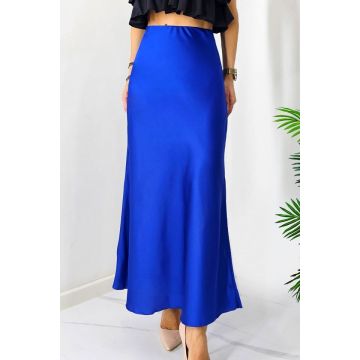 Fusta eleganta Penelope, cu textura satinata si croi lung, Albastru royal, Marime S/M/L Fusta eleganta Penelope, cu textura satinata si croi lung, Albastru royal, Marime S/M/L