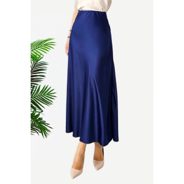 Fusta eleganta Penelope, cu textura satinata si croi lung, Bleumarin, Marime S/M/L