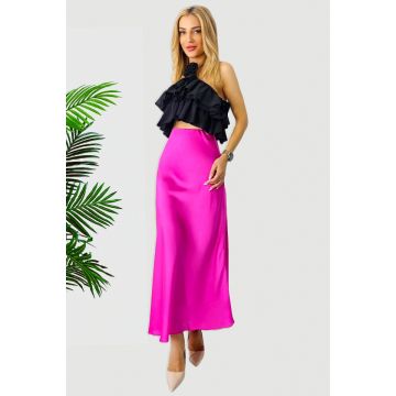 Fusta eleganta Penelope, cu textura satinata si croi lung, Fucsia, Marime S/M/L