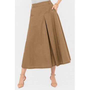 Fusta lunga din poplin de bumbac satinat cu pliu vertical, camel Fusta lunga din poplin de bumbac satinat cu pliu vertical, camel