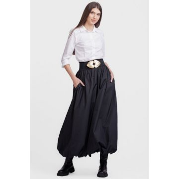 Fusta lunga gogosar, din in mercerizat, neagra