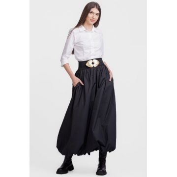 Fusta lunga gogosar, din in mercerizat, neagra