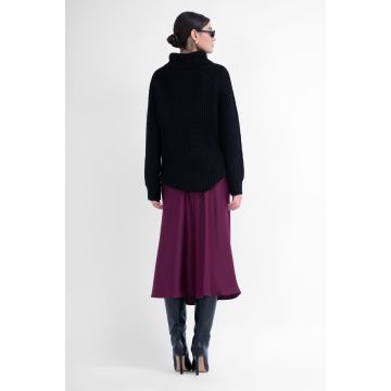 Fusta midi burgundy din satin