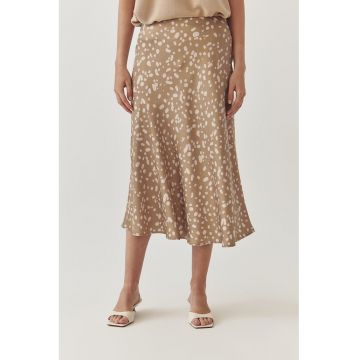 Fusta midi cu model si aspect de satin