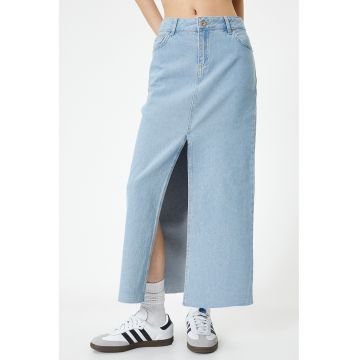 Fusta midi din denim cu slit frontal