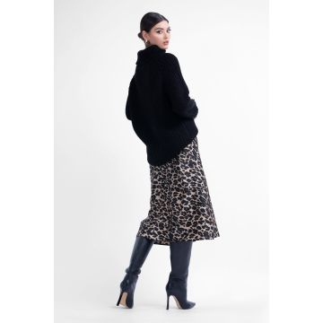 Fusta midi din satin animal print