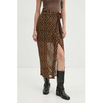 Never Fully Dressed fusta Leopard Sheer Jaspre culoarea bej, maxi, drept, NL28362
