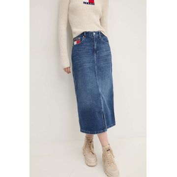 Tommy Jeans fustă din denim midi, dreaptă, DW0DW19646