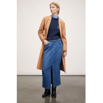 Fusta dreapta cu segment din denim