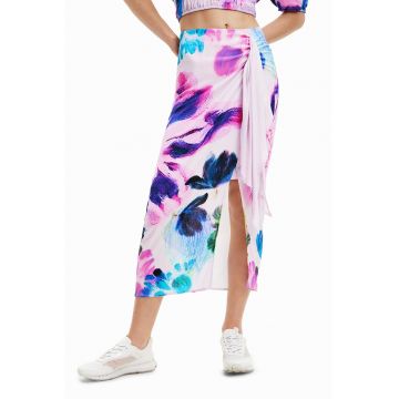 Fusta cu slit lateral si imprimeu floral