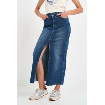 Fusta dama lunga din denim cu buzunare - Albastru