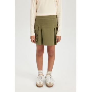 Fusta mini de bumbac cu buzunare cu clapa