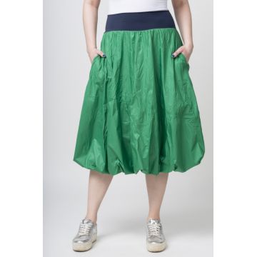 Fusta verde midi, tip gogosar, din tafta