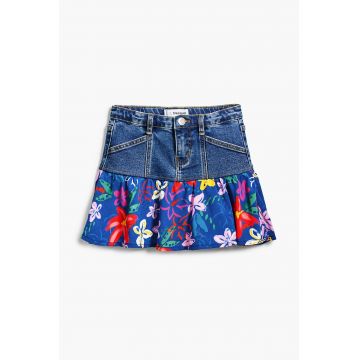 Fusta de denim cu model floral
