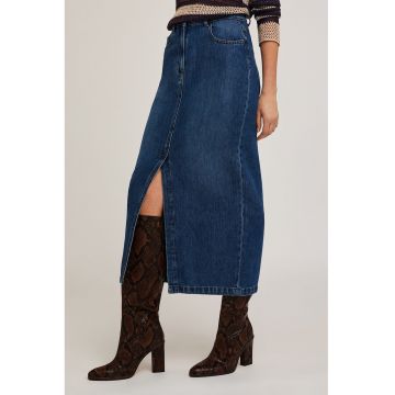 Fusta de denim cu slit frontal