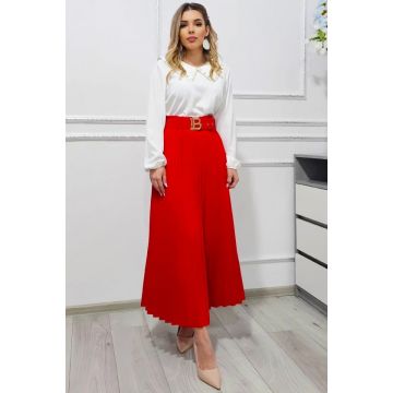 Fusta eleganta plisata BELORI si curea decorativa, Rosu, Marime S/M/L