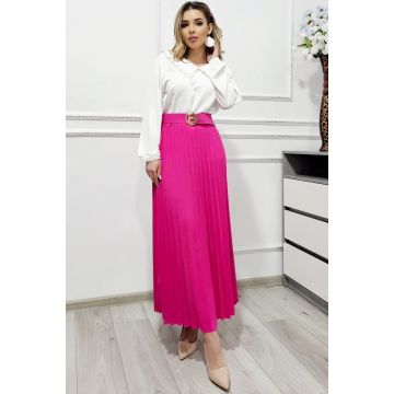 Fusta lunga plisata BELORI, cu gaici si curea decorativa, Fucsia, Marime S/M/L