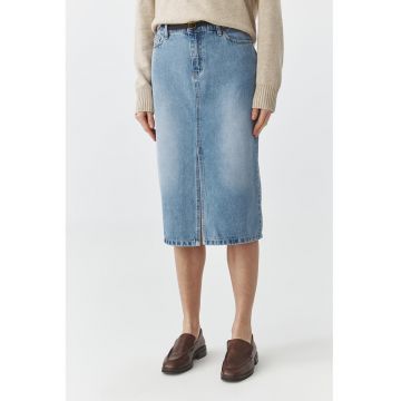 Fusta midi de denim cu slit frontal